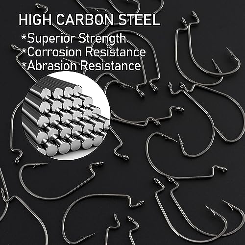 Dr.Fish EWG Hooks Bass Fishing Worm Hooks Extra Wide Gap Freshwater Fishing Carolina/Texas Rig - color: Black Nickel, size: #2/0-100Pack