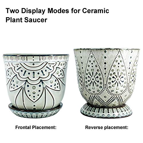 Gepege 6 Inch Beaded Ceramic Planter Set of 2 with Drainage Hole and Saucer for Plants, Indoor-Outdoor Large Round Succulent Orchid Flower Pot (Smoked Gray, Inner-pots not Larger Than 5 Inch)