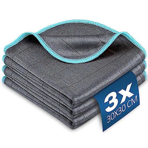 Airlab Microfiber Towels Cars Wash Drying Cleaning Cloth, Grey-Light Blue | Thick Plush Auto Detailing Super Absorbent for Interior & Exterior Lint Free, Streak Free, 12 x 12 Inch, Pack of 3 - color: Grey-light Blue