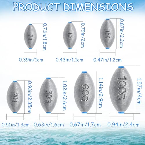 Egg Sinkers Fishing Weights, Bullet Fishing Weights | Lead Oval Shaped Fishing Weights Sinkers for Saltwater Freshwater Fishing 1/4oz to 3oz - size: 1/4oz-20pcs