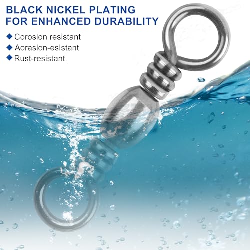 Barrel Swivels Fishing Tackle, 50/100pcs Rolling Ball Bearing Fishing Swivels with Stainless Steel Solid Ring Fish Line Connector Accessories for Saltwater Freshwater - size: 3# - 66 LB