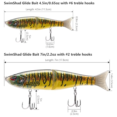 Bassdash SwimShad Glide Baits Jointed Swimbait Bass Pike Salmon Trout Muskie Fishing Lure,3-Pack - color: Largemouth Bass +Blue Mackerel +Yellow Mackerel, size: 7in/2.2oz
