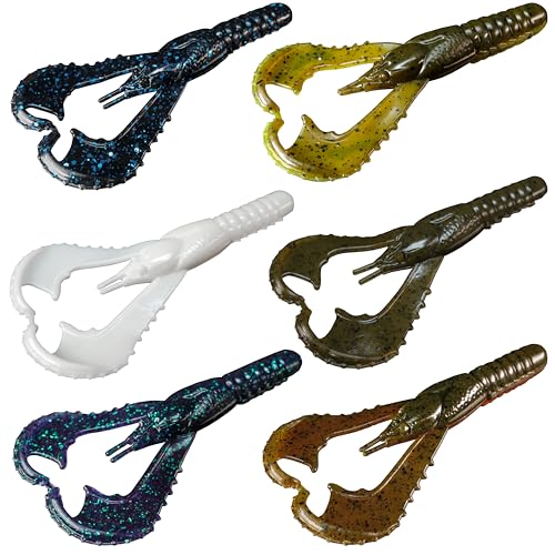 Lunker City Fishing Karate Craw 3" or 4" Soft Plastic Crawfish Bass Lure Open Claws Bait, 7 Per Bag, Made in The USA - color: #23 Black/ Blue, size: 3"