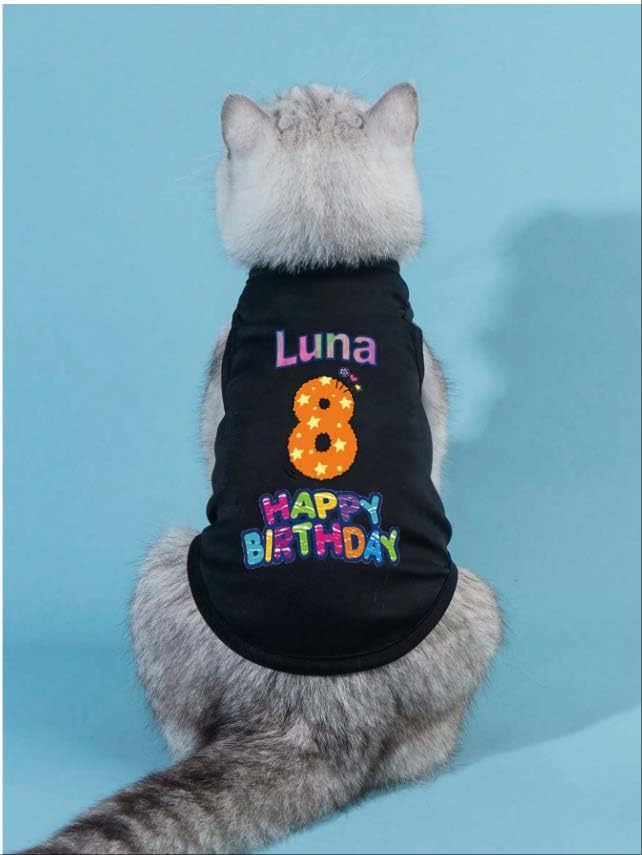 Custom Dog Birthday Shirt,Personalized Pet Apparel Print with Name Age Number,Pet Birthday Outfit,Lightweight Breathable Cotton Vest for Small Medium Large Dogs Cat (White, Medium)