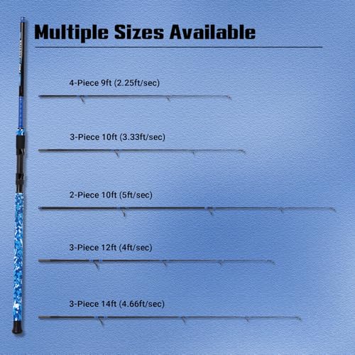 Fiblink Surf Rod,Portable Travel Fishing Rod,Spinning Rod with Blue Camouflage Handle,2Piece/3Piece/4Piece Carbon Fiber Fishing Rod (9ft/10ft/12ft/14ft) - style: 9' - Medium Heavy - 15-30lb - 4pc