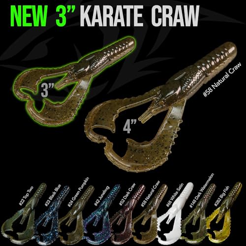 Lunker City Fishing Karate Craw 3" or 4" Soft Plastic Crawfish Bass Lure Open Claws Bait, 7 Per Bag, Made in The USA - color: #23 Black/ Blue, size: 3"