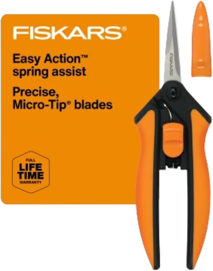 Fiskars Micro-Tip Pruning Snips - 6" Garden Shears with Sheath and Comfort Grip - Sharp Steel Blades - Quality Pruning Shears for Plants in Grow Tents and Hydroponics - Garden Tools