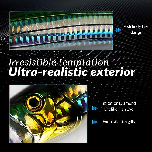 THKFISH Popper Lures Saltwater Tuna Popper Topwater Fishing Lures for Surf Fishing Bass with 3D Eyes for GT Tuna Large Fish 5.9in 1pc/3pcs - color: 3PCS-BLUEGREEN-RED-GRN