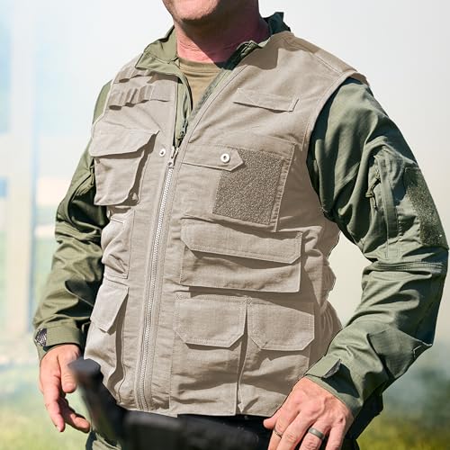 Edgetec Outdoor Utility Vest, Fishing, Hunting, Tactical Ripstop - color: Khaki, size: 4X-Large