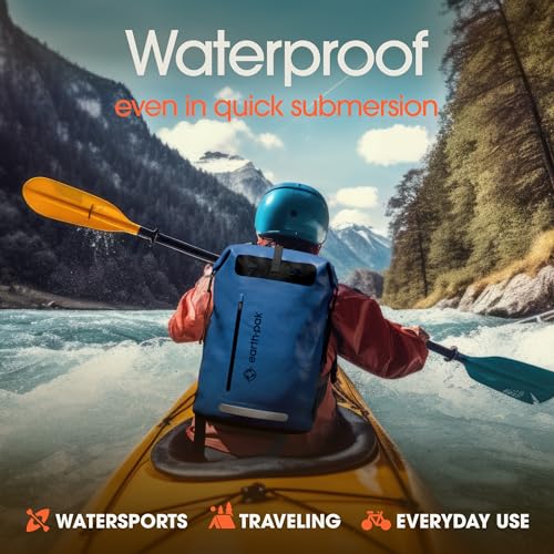 Earth Pak Waterproof Backpack - Heavy Duty Hiking Backpack - Roll-Top Closure Bag - Cushioned Dry Bag Waterproof Phone Case - color: Blue, size: 35L