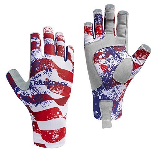 Bassdash ALTIMATE UPF 50+ Sun Protection Fingerless Fishing Gloves Men - color: Americana, size: Large