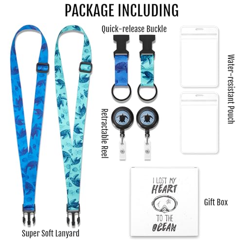MNGARISTA Cruise Lanyards, Adjustable Lanyard with Retractable Reel, Waterproof ID Badge Holder for All Cruises Ships Key Cards, 2pack - color: Sea Turtle
