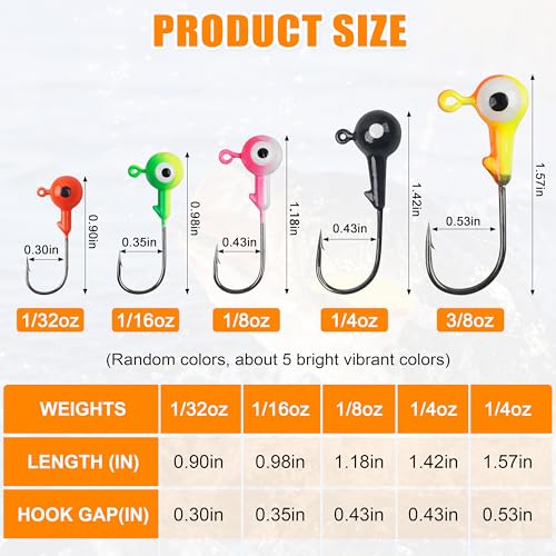 Fishing Jig Head Hooks Set, 20/40pcs Assorted Painted Round Jig Heads with Big Eyes 3/8 1/4 1/8 1/16 1/32oz Crappie Jig Heads for Bass Trout Walleye Freshwater Saltwater Fishing - style: 1/8oz-40pcs