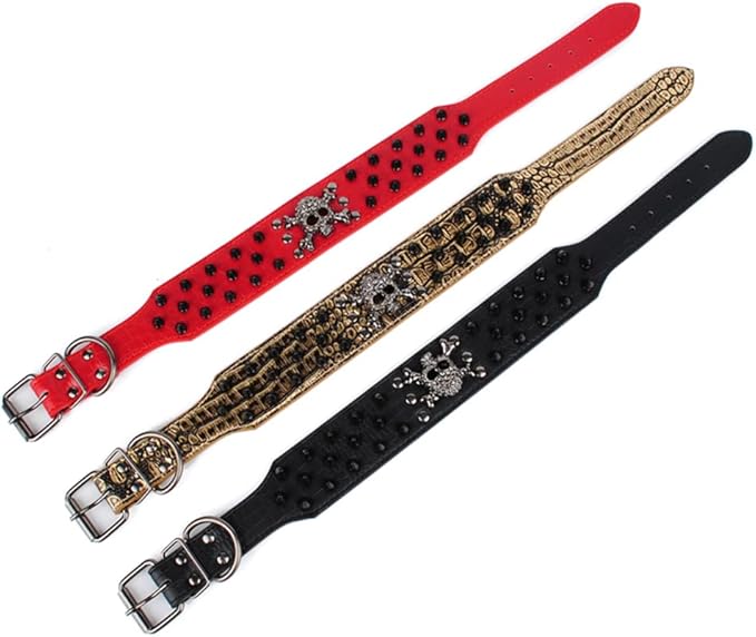 Serijoars Spiked Studded Dog Collar, PU Leather Dog Collar, Adjustable Pet Collars for Medium or Large Breed Pet (M, Red2)