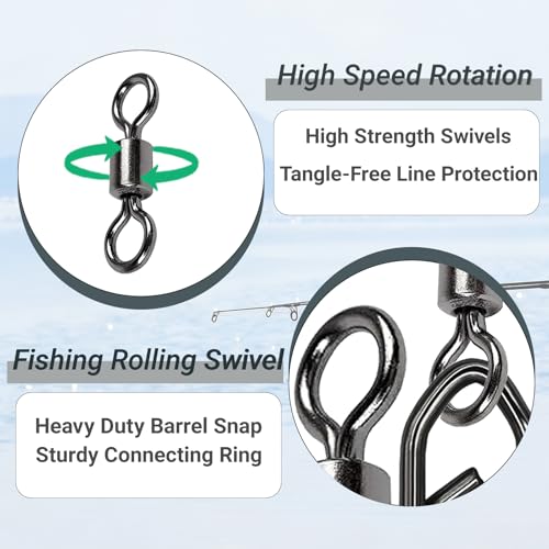 QISHUO Stainless Steel Fishing Swivels Lure Tackle Clips Snap Swivels Strength Barrel Saltwater Swivel Fishing Rolling Black Nickel - size: Size 4+M (54lb) 50 pcs