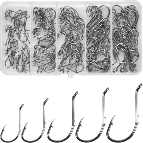 200pcs Octopus Baitholder Fishing Hooks Sharp Barbed Beak Fish Hooks Circle Hook High Carbon Steel Extra Sharp Closed Eye J Hook