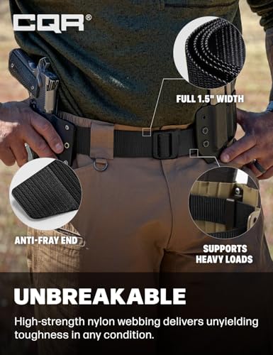 CQR Tactical Belt, Military Style Heavy Duty Belt, Webbing EDC Quick-Release Buckle - color: 2pack Dura Nylon Black, size: XX-Large
