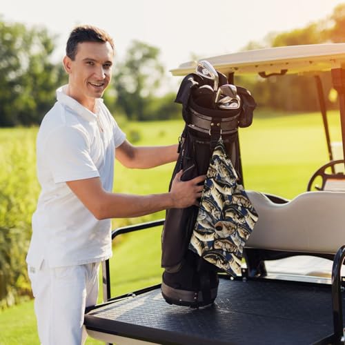 Fish Pattern Print Golf Towel 16" X 24" with Clip Golfer Bags Accessories Gifts - color: Fish Pattern Print