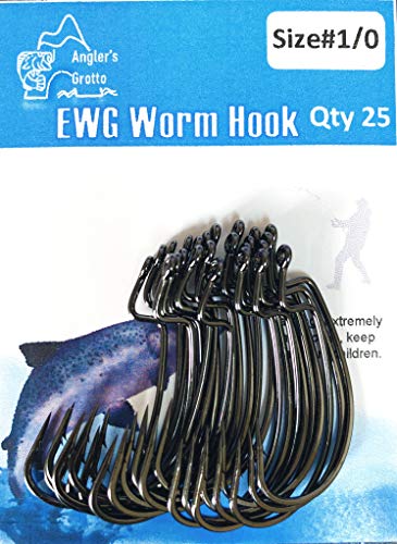 Angler's Grotto EWG Offset Shank Worm Hook | 15/25 Count Per Pack | Freshwater Saltwater Fishing Hooks | High Carbon Steel Extra Strength | Size #1#1/0#2/0#3/0#4/0#5/0 - size: Size #4/0, 25 Count