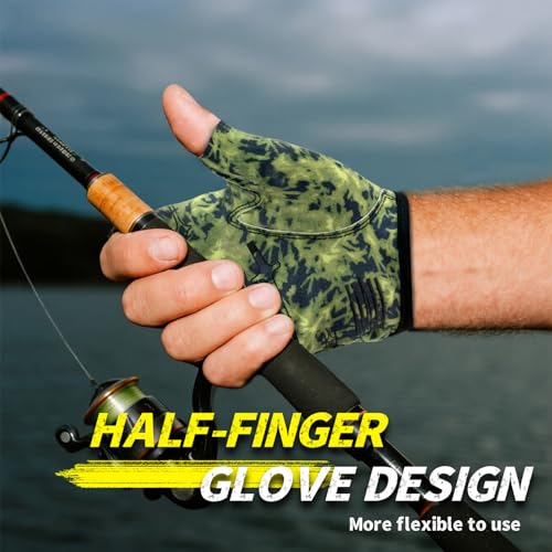 Stubby Fingerless Fishing Gloves Men - Lightweight Breathable Anti-Slip Kayak Gloves Women for Kayaking, Sailing,Paddling,Rowing - color: Camouflage green, size: Small-Medium