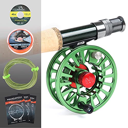M MAXIMUMCATCH Maxcatch Premier Fly Fishing Rod and Reel Combo Complete 9' Fishing Outfit - color: Premier Rod+Green AVID Reel, size: 3 wt -8'4 Half-Handle Rod,3/4 Reel