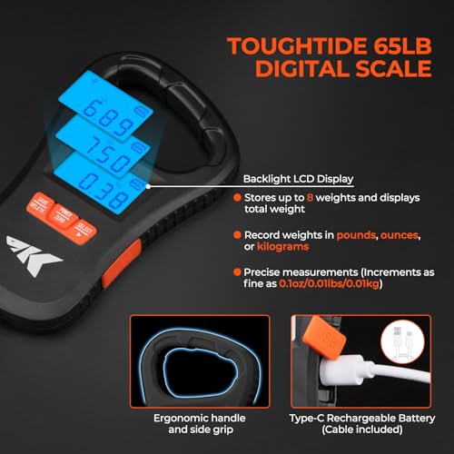 KastKing ToughTide Fishing Scale, USB Charging, 65lb Capacity, Ultra-Thin Digital Fish Scale, LCD Display, Ergonomic Handle, Fish Scales Digital Weight, Fishing Accessories for Men - color: F: 7pc Fishing Scale Kit