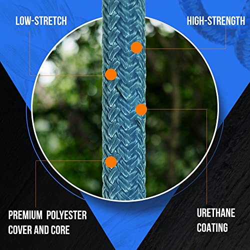 Pelican Rope High Strength Low Stretch Versatile Polyester Double Braid 100% Polyester Core and Cover The Ape Rigging Rope 5/8" x 150 ft. Blue - size: 5/8" x 150 ft.
