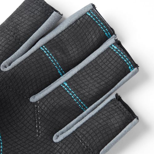 Gill Deckhand Sailing Gloves Short Finger with 3/4 Length Fingers - 50+ UV Sun Protection & Water Repellent - color: Black/BlueJay, size: Large