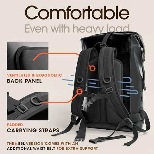 Earth Pak Waterproof Backpack - Heavy Duty Hiking Backpack - Roll-Top Closure Bag - Cushioned Dry Bag Waterproof Phone Case - color: Black, size: 55L