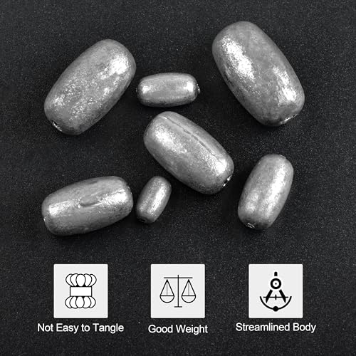 Egg Sinkers Fishing Weights, Oval Shaped Lead Fishing Sinkers Weights Slip Sliding Sinkers Drop Bass Casting Worm Weights for Saltwater Freshwater Catfish Bass Fishing - size: 1/8oz-15Pack