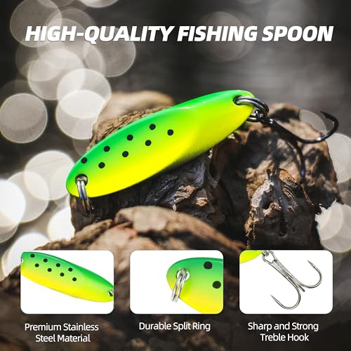 Jigging Spoon Fishing Lures, Slant Cut Metal Spoon with Glow, High Flash, Sharp Treble Hooks, Precision Wobble for Bass, Trout, Pike & Walleye - color: 6PCS, size: 1/4oz