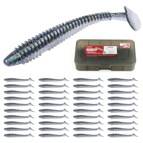Paddle Tail Swimbaits 100/80/50PCS, 5/4/3/2 inch Soft Fishing Lures Bulk Pack – Durable Lifelike Action Lures for Bass, Trout, Crappie – Freshwater & Saltwater Fishing Gifts - color: Silver Blue, size: 4in, 80pcs
