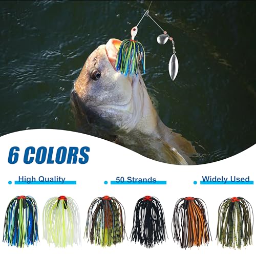 OROOTL Silicone Jig Skirts Spinnerbait Skirt Replacement Bass Fishing Lures for DIY Spinner Baits Buzzbaits Squid Jig Accessories - color: B-Skirts with Rattles-12pcs