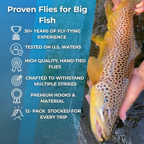 Woolly Bugger Fly Fishing Flies Assortment - Beadhead Streamer Wet Flies for Trout Bass Panfish - Hand-Tied Marabou Streamers for Rivers Lakes - size: 6 Pack – Size 8