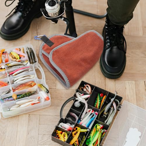 Fishing Towel with Carabiner Clip, Cotton Outdoor Bait Towel for Camping and Hiking, Soft Hand and Fishing Rod Cleaning Accessory for Anglers