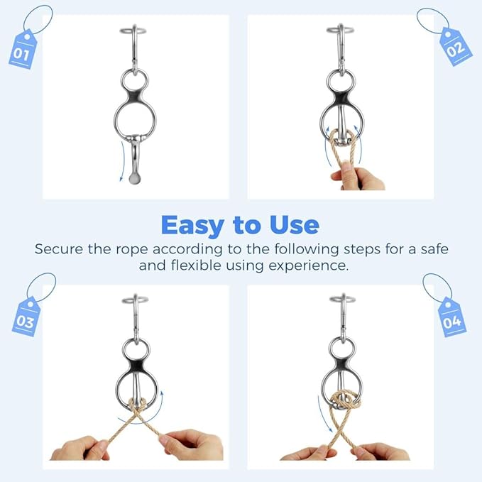 Homaisson 4 PCS Horse Tie Rings, Horse Tie Ring with Quick Snap and Eye Bolt, Heavy Duty Stainless Horse Tack and Supplies, Magnetic Safe Horse Tie Ring, Horse Training Equipment for Pulling Back