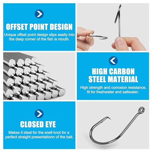 Fishing Circle Hooks Saltwater, 120pcs Catfish Hooks Offset Circle Octopus Fishing Hooks High Carbon Steel Black Nickel 2X Strong Barbed Fishhooks for Bass Trout Catfish Freshwater Size 6#-10/0 - size: 5/0-120pcs