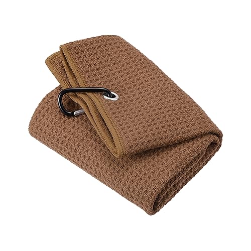 PATIKIL 24"x16" Tri-Fold Golf Towels, Waffle Pattern Towels Soft Fiber Strong Water Absorption with D Clip for Golf Lovers, Brown - color: Brown, size: 24"x16"