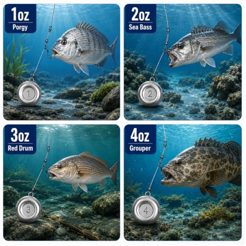 Fishing Weights, Disc Sinkers, Lead Fishing Sinkers & Weights for Saltwater & Freshwater, Flat Coin Sinkers for Bottom Fishing, Assorted Sizes - size: 1oz-15 Pcs