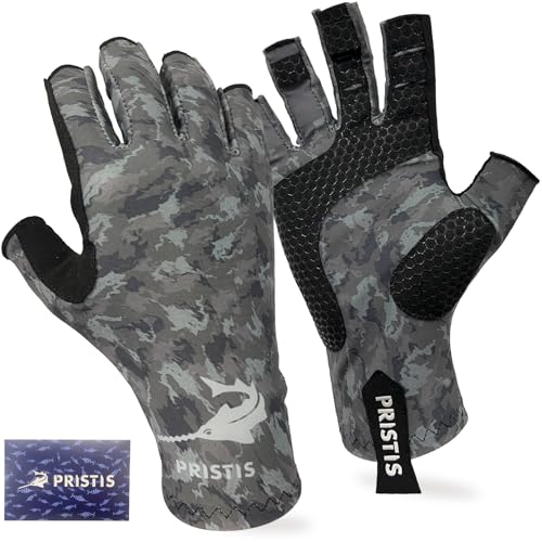 Pristis Half-Finger Fishing Gloves, UPF 50+ Breathable Quick Drying Fingerless Sun Gloves for Women Men, Fly Fishing Hunting Paddling Sailing Kayaking Hiking Canoeing Cycling - color: Wasteland CAMO, size: L - XL