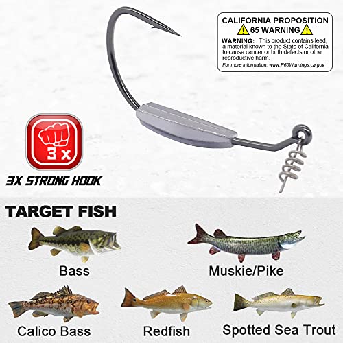 Weighted-Swimbait-Hooks-Jig-Heads-Soft Plastic Worm Fishing Hooks 3/0 4/0 5/0 6 Pack - size: Size 5/0,1/4oz 7g, 6-pack