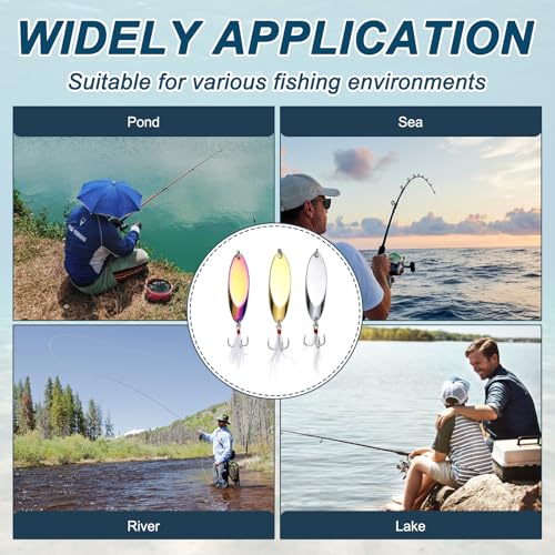 Fishing Spoons Lures, Metal Saltwater Treble Trout Lures Jigging Spoon with Treble Hooks Spinner Baits for Freshwater - color: Gold, size: 14g / 1/2oz