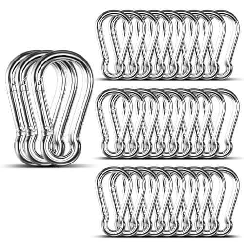 Small Carabiner Clip, 30PCS 2.36 inch 304 Stainless Steel Heavy Duty Carabiners, Metal Spring Snap Hook Clips for Outdoor Travel Camping Fishing Hanging Key Chain - size: M6-2.36'', style: 30PCS