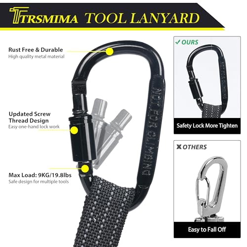 TRSMIMA Safety Tether Tool Lanyard - 12 Pack Safety Tool Leash Shock Absorbing Strap Lock Carabiner Roofing Work for Window Cleaners Roofers - size: 12-pack