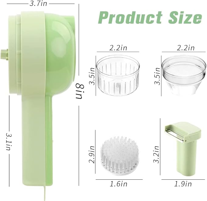 Electric Vegetable Cutter Set - 4 in 1 Portable, Rechargeable, Wireless Food Processor & Chopper Machine for Pepper, Garlic, Onion, Celery & Meat