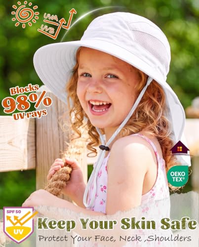 Home Prefer UPF50 Wide Brim Kids Sun Hat Neck Flap Boys Girls Sun Protection Hat for Beach Fishing - color: White, size: 4-8 Years