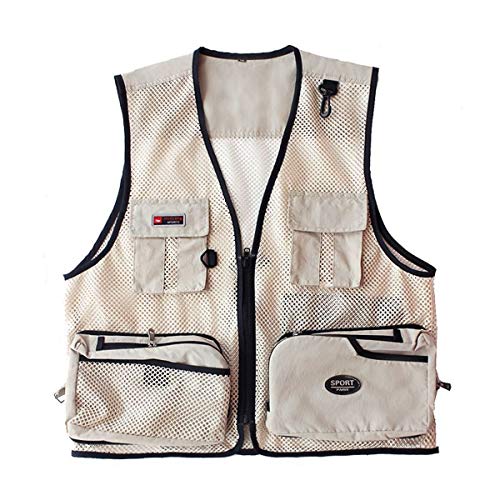 Foldable Outdoor Fishing Camping Travel Mesh Vest, Multi-Pockets Photography Lightweight Vests - color: Beige, size: Large