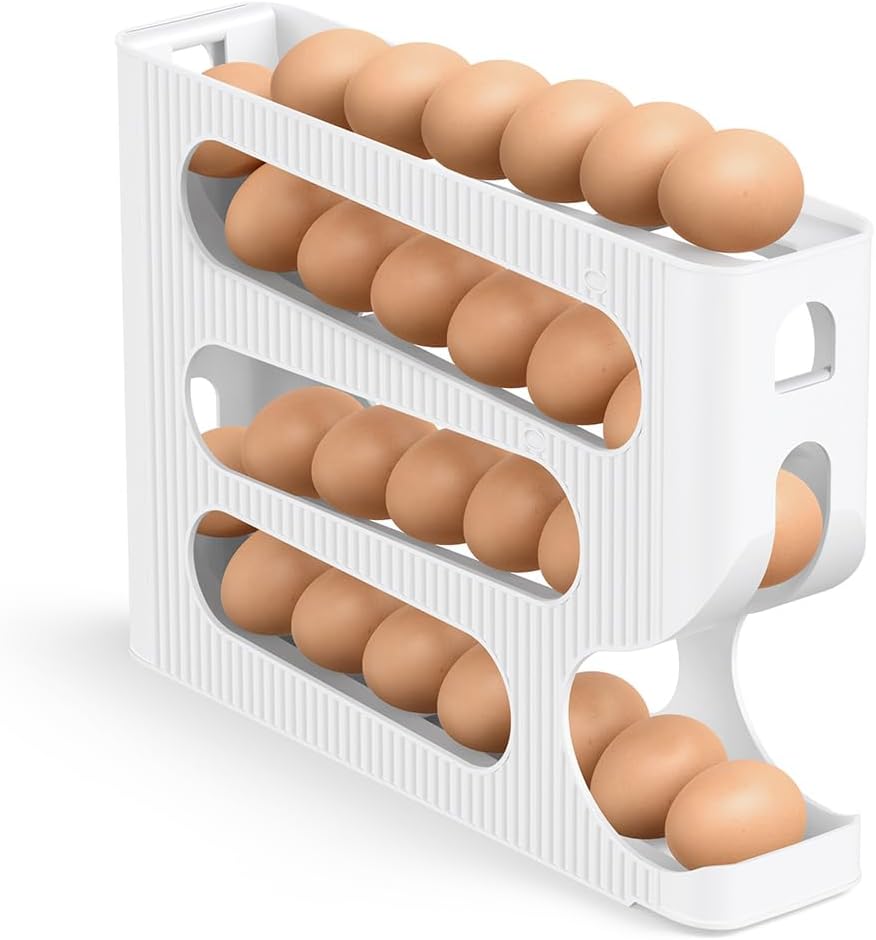 Sotfamily Egg Holder for Fridge, Automatic Rolling Egg Dispenser for Refrigerator, Countertop, Kitchen - Space-saving Egg Roller/Organizer/Storage/Container/Tray - 1 Pack for 28 Large Size Eggs