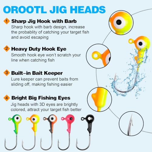 Fishing Jig Head Hooks Set, 20/40pcs Assorted Painted Round Jig Heads with Big Eyes 3/8 1/4 1/8 1/16 1/32oz Crappie Jig Heads for Bass Trout Walleye Freshwater Saltwater Fishing - style: 1/16oz-40pcs