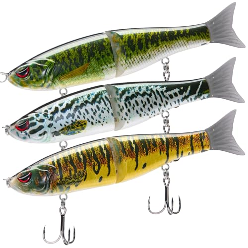 Bassdash SwimShad Glide Baits Jointed Swimbait Bass Pike Salmon Trout Muskie Fishing Lure,3-Pack - color: Largemouth Bass +Blue Mackerel +Yellow Mackerel, size: 4.5in/0.65oz